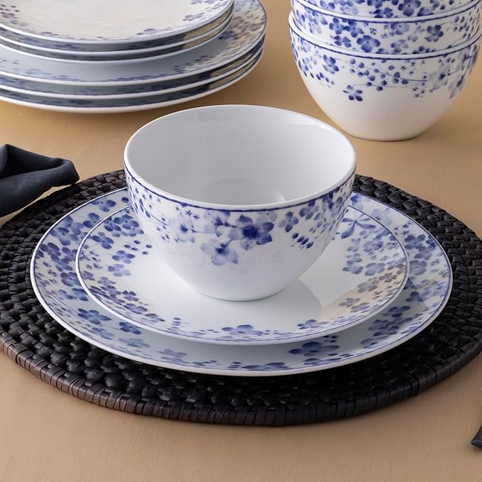 Noritake Bloomington Road Blue 12-Piece Dinnerware Set Service for 4