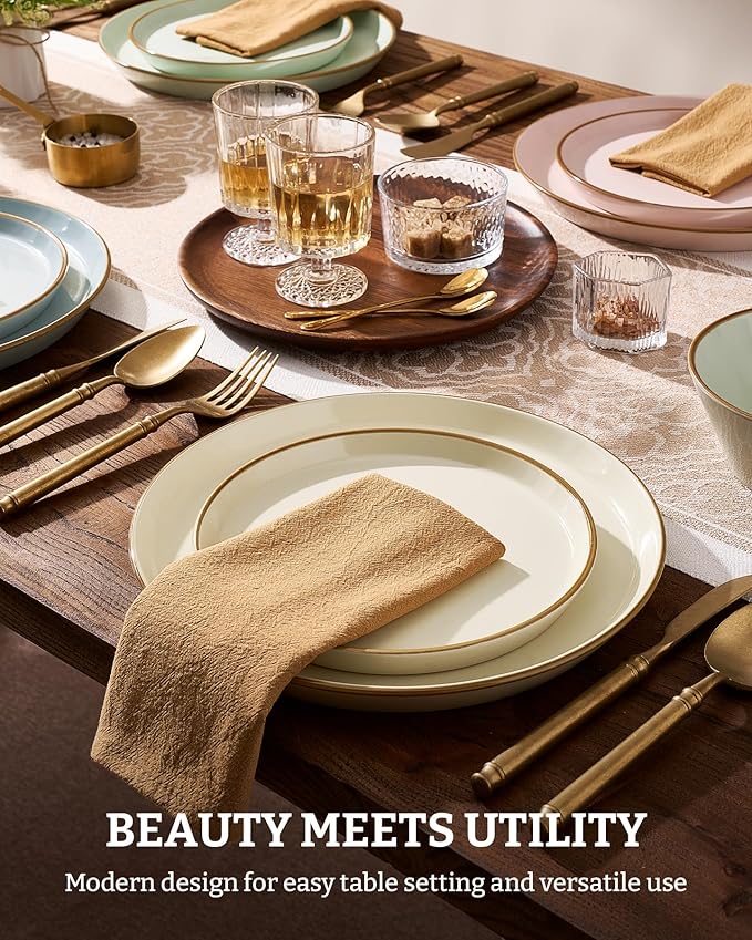 Famiware Saturn Dinnerware Sets Plates and Bowls Sets for 4 12 Pieces Stoneware Dish Set - Chip and Scratch Resistant Microwave and Dishwasher Safe Tableware Set Multi-color with Rim