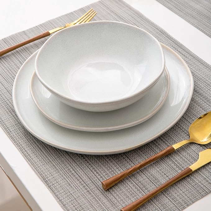 AmorArc Ceramic Dinnerware SetsHandmade Reactive Glaze Stoneware Plates and Bowls SetsHighly Scratch Resistant | Dishwasher &amp Microwave Safe Dishes SetService for 8 (24pc)