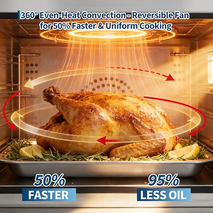 Garvee Commercial Convection Oven Countertop 68L/60Qt 1750W Toaster 4-Tier Electric Oven w/Front Glass Door Trays Wire Racks Clip Gloves 120V