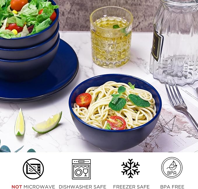 TP 18-Piece Dinnerware Set Melamine Dishes Set with Bowls and Plates Service for 6 Non-breakable Lightweight Dining Tableware Blue and Black