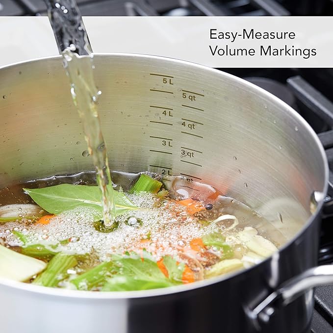 KitchenAid 3-Ply Base Brushed Stainless Steel Induction Pots and Pans Set with Nonstick Round Grill Pan and Lids Dishwasher Safe 10 Piece Cookware Set Brushed Stainless Steel