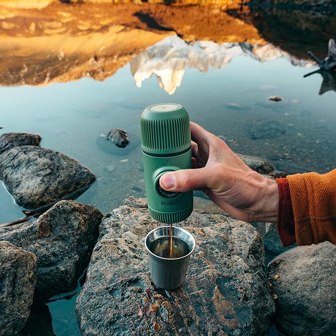 WACACO Nanopresso Portable Espresso Maker Bundled with Protective Case Upgrade Version of Minipresso Mini Travel Coffee Machine Perfect for Camping Travel and Office (Elements Moss Green)