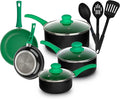 Pots and Pans Set Aluminum Nonstick Cookware Set Fry Pans Casserole with Lid Sauce Pan and Utensils 11 Piece Cooking Set (Green)