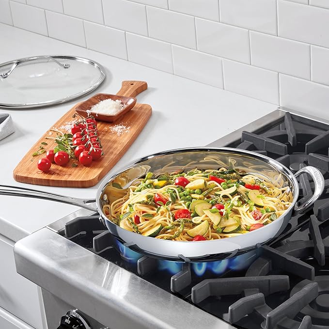 Cuisinart PureClad™ PureClad™ Triple-Ply 12 Stainless Steel Skillet with Helper Handle and Cover. PCT22-30HC