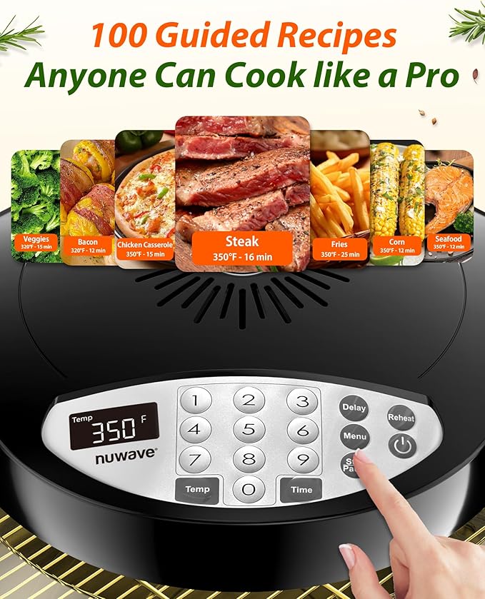 Nuwave Oven Pro Plus Air Fryer Infra-Red Countertop 2025 Advanced Convection No Defrosting or Preheating Cook Fresh or Frozen Durable Power Dome 100 Presets &amp 50 Memory PFAS Free Black