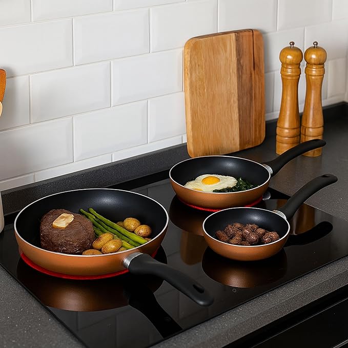 Cookware Set 5 Pieces Stainless Steel + 3-Piece Pan Set Diameter 16 x 20 x 24 cm Pressed Aluminium Metallic Bronze