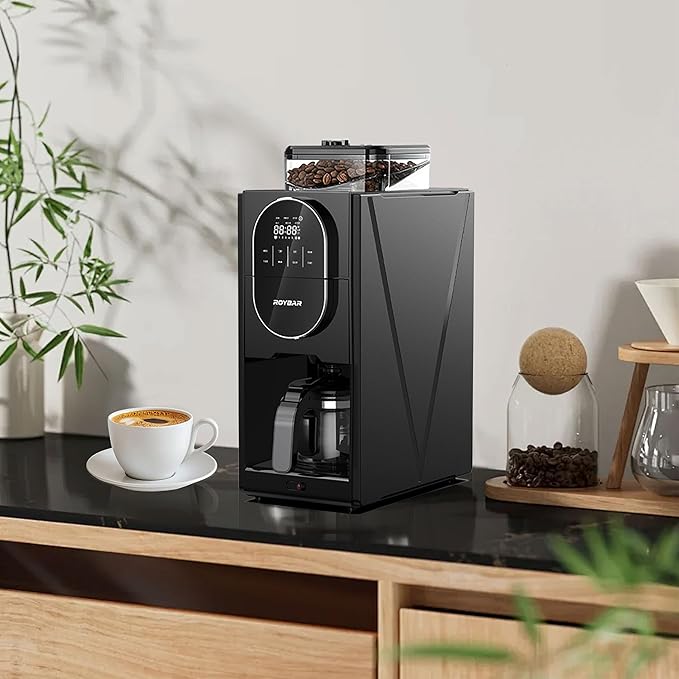 Coffee Maker with Grinder Programmable Hot and Cold Coffee Maker with 22 oz Glass Carafe Adjustable Fully Automatic grind and brew Coffee Machine with Timer Black Americano Iced Coffee Machine