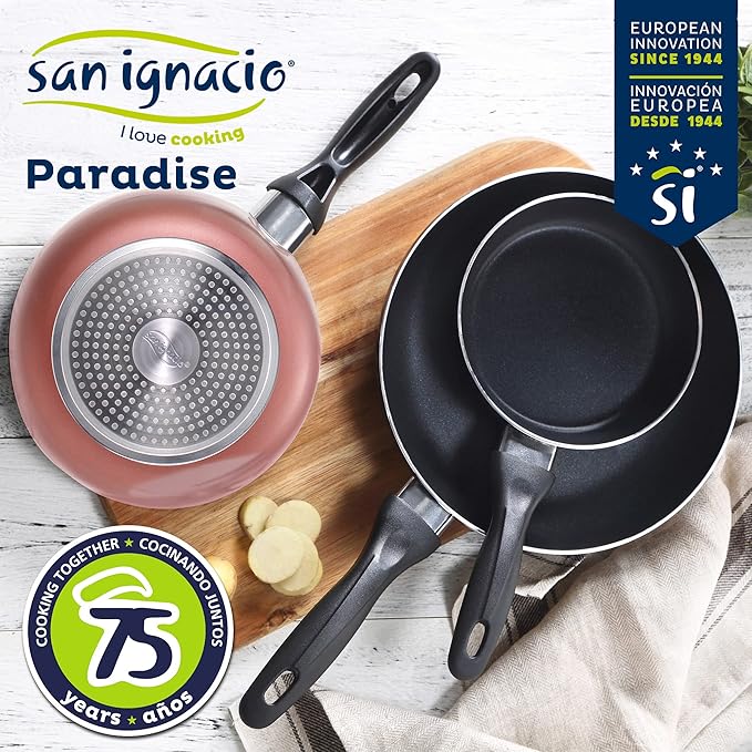 San Ignacio Cassel 12-Piece Stainless Steel with Frying Pan Set (16/20/24 cm) Paradise in Pressed Aluminium