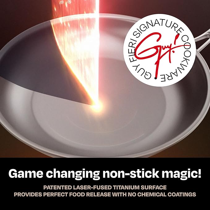 Guy Fieri's Flavortown Laser Titanium 8-Quart Stock Pot with Lid - Non-stick Cookware Without PFAS PTFE or PFOA 3x More Durable Dishwasher Safe Oven Safe