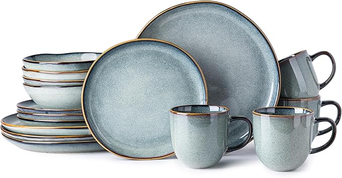 AmorArc Ceramic Dinnerware SetsHandmade Reactive Glaze Stoneware Plates and Bowls SetsHighly Scratch Resistant | Dishwasher &amp Microwave Safe Dishes SetService for 4 (16pc)