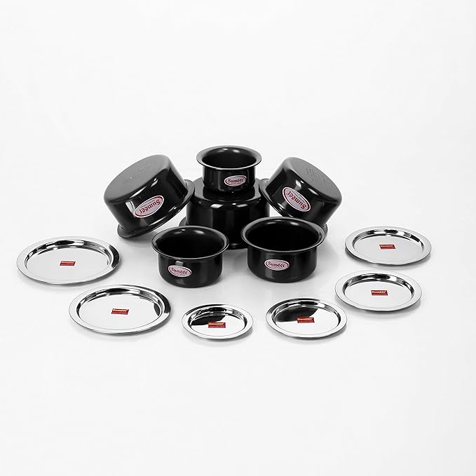 Sumeet Aluminium Tope Set 0.5L 0.9L 1.4L 1.8L 2.3L 2.9L 6 Piece (Black)