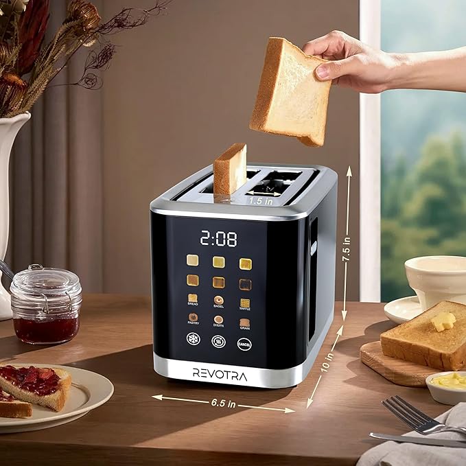 2 Slice Toaster Stainless Steel with LED Display Extra Wide Slots 6 Shade Settings Defrost/Reheat/Cancel Removable Crumb Tray – Compact Toaster for Bagels &amp Waffles