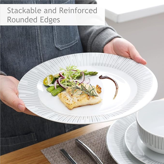 VEWEET Series Frame 16-Piece Dinner Set of Porcelain Combination Set with 10.75 Dinner Plate 7.5 Dessert Plate 5.5 Cereal Bowl and 380ml Mug Service for 4