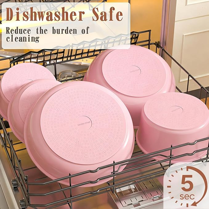 Umite Chef Pots and Pans Set Non Stick 21 pcs Nonstick Ceramic Cookware Set RV Kitchen Cooking Set with Detachable Handles Oven Safe Induction Cookware Stackable Pink PFAS PFOA &amp PTFE Free