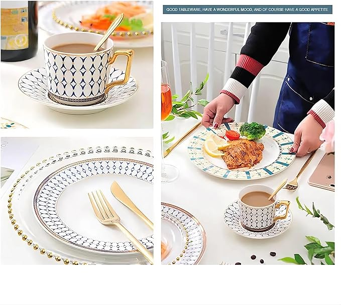 bone china dinnerware sets for 4 round dinner plate kitchen tableware dish set for dining include dinner and salad plate coffee cup set