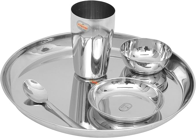 Vinod Stainless Steel Dinner Set 5-Piece Service for 1 Silver V.Thali Set ( Kb 1 ) 14