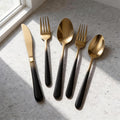 Black Silverware Set for 4 Elegant 20 Piece Flatware Set 18/10 Stainless Steel Nice Weight Mirror Polished Unique Black Gradual Change Gold Cutlery Utensils Sets for Home Kitchen Restaurant