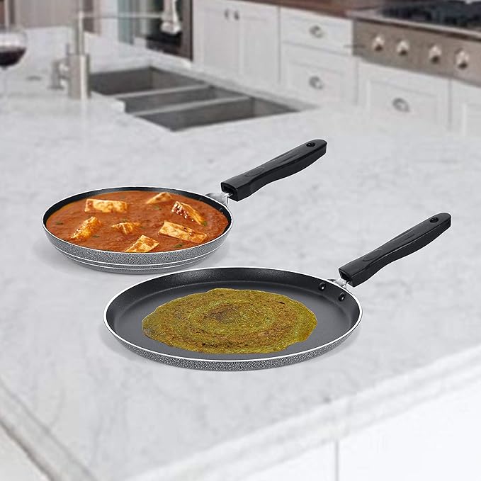 SUMEET Aluminium Non Stick Plata Cookware Set (Silver Dosa Tawa - 26.5Cm Dia Tapper pan - 0.6Ltr - 20Cm Dia)