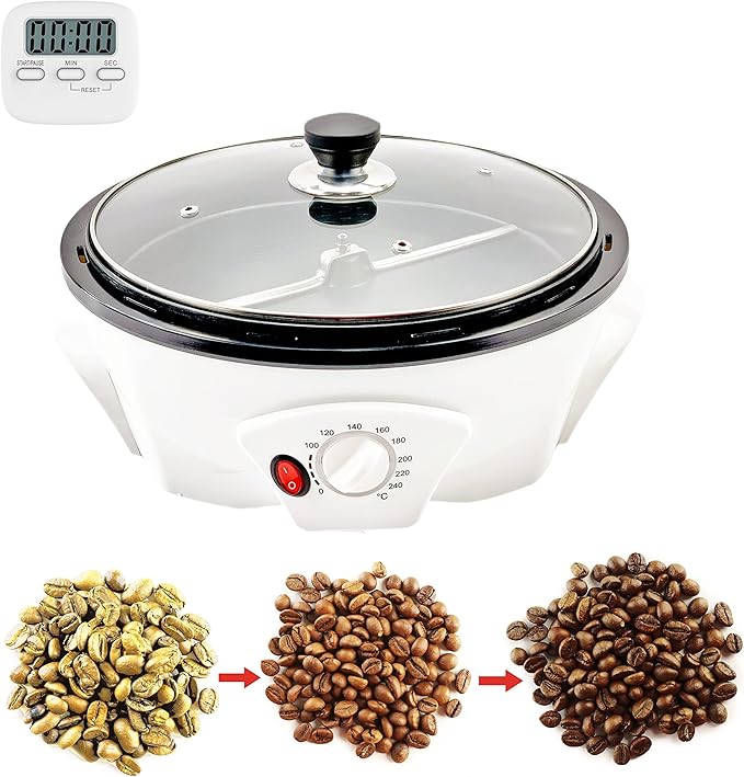 500g Coffee Bean Roaster Household Coffee Roasters Machine with Timer Electric Coffee Beans Roaster 0-240℃ Non-Stick for Cafe Shop Home Use. 110V