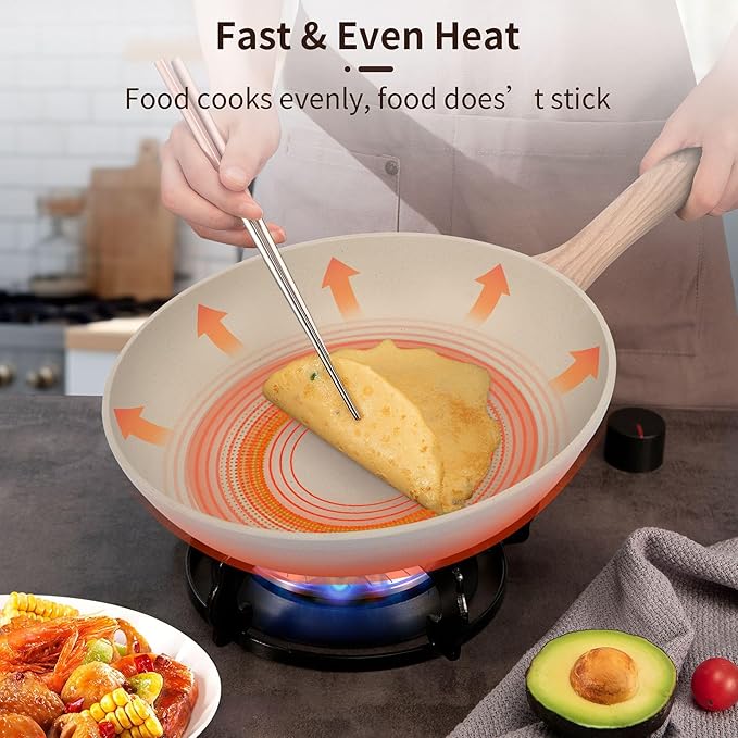 White13 Pieces Pots and Pans Set Nonstick Cookware Set Granite Cooking Set Kitchen Induction Cookware with Frying Pans Saucepans Steamer Silicone Tools Set