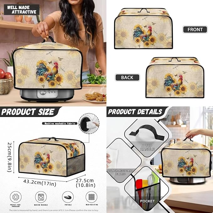 Appliance Covers for Kitchen Counter Sunflower Toaster Cover Rooster Toaster Covers 4 Slice Wide Slot Blender Covers Washable Dust Cover Kitchen Appliance Covers Slow Cooker Cooker Cover