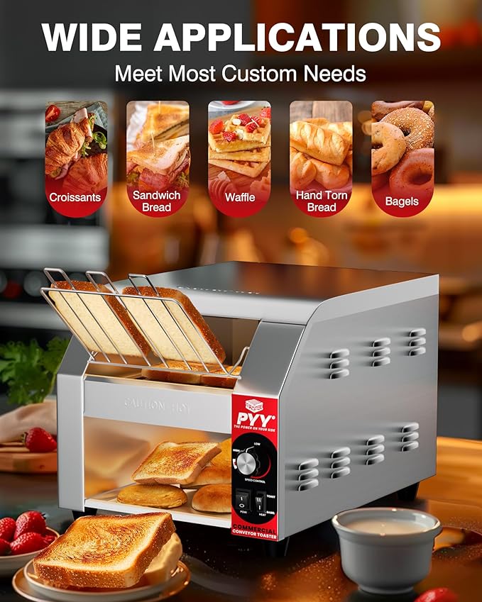 PYY Commercial Conveyor Toaster - 400 Slices/Hour 1800W Electric Industrial Belt Toasters Oven Heavy Duty Stainless Steel Toaster for Bun Bagel Bread Waffle Restaurant Catering