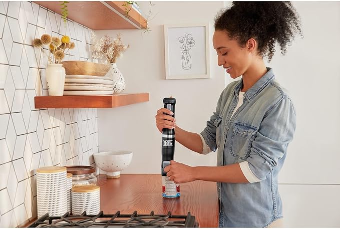 BLACK+DECKER Kitchen Wand Cordless Immersion Blender 6 in 1 Multi Tool Set Hand Blender with Charging Dock Black (BCKM1016KS10)