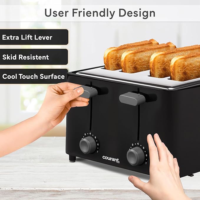 Courant Classic 4 slice Toaster with drop down crumb tray for easy cleaning Black