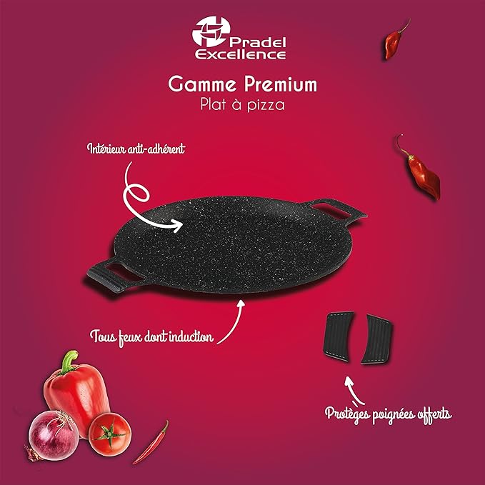 Pradel Excellence - 52415M - Pizza Dish 32 cm Stone Look Cast Aluminium Suitable for All Heat Sources Including Induction