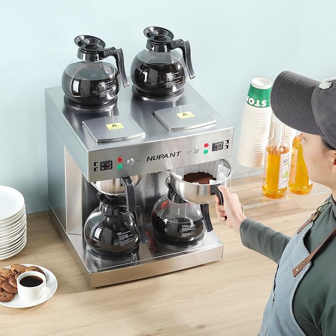 Dual Drip Commercial Coffee Maker with Water Line 200 Cup/H 7.2L Auto-Filling Drip Coffee Maker Machine with 4 Carafes &amp 4 Warmers Stainless Steel Pour over Double Coffee Brewer for Restaurant