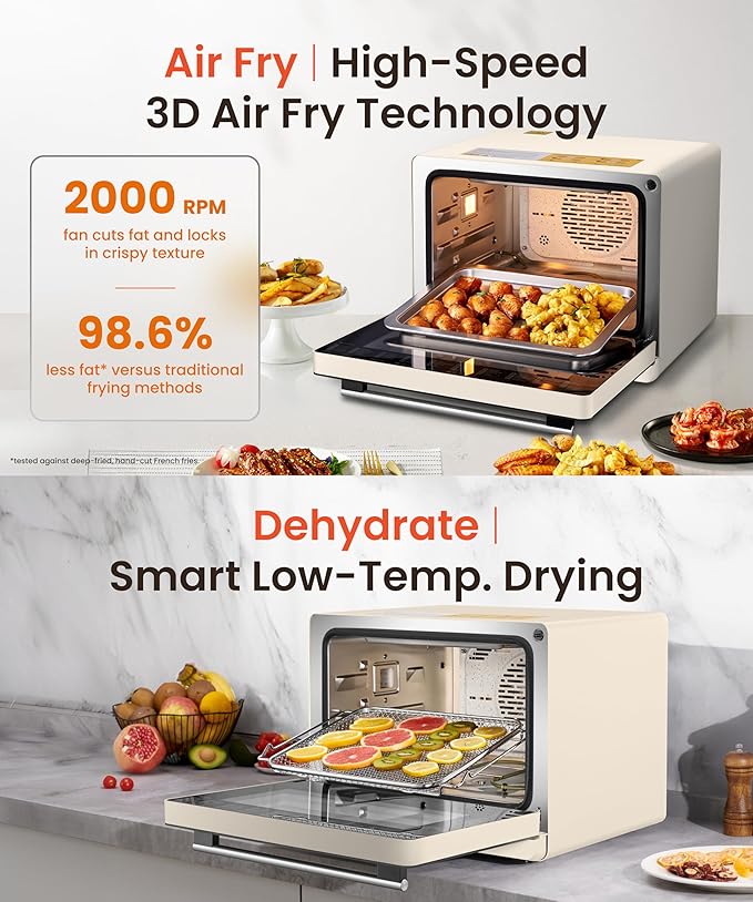 FOTILE HYZK32-E3-E ChefCubii 1.1 cu. ft. 4-in-1 Combi-Steam Oven with Steam-Bake Air Fry Convection Dehydrator Functions and 50 Preset Menus Beige