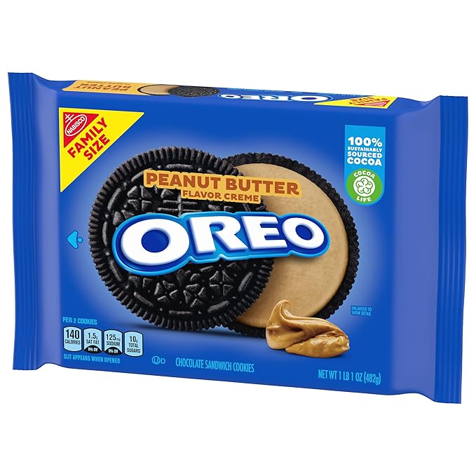 OREO Peanut Butter Creme Chocolate Sandwich Cookies Family Size 17 oz (Pack of 3)