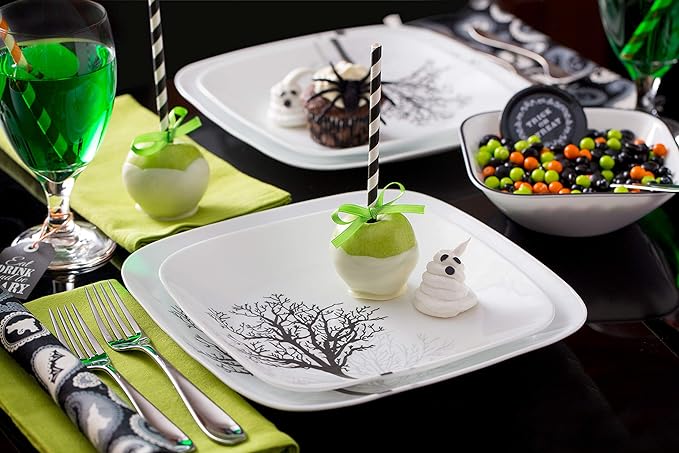 Corelle Vitrelle 18-Piece Service for 6 Dinnerware Set Timber Shadows &amp Vitrelle 1-Qt Serving Bowl 2-Pack Large Serving Bowl Triple Layer Glass White
