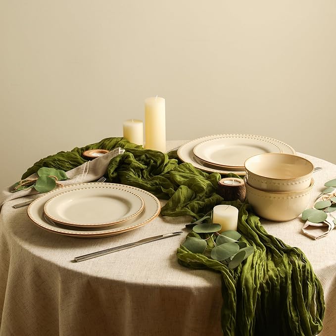 Stone Lain Comet 12-Piece Dinnerware Set Stoneware Plates and Bowls Set Dishwasher and Microwave Safe Dish Set for 4 Cream
