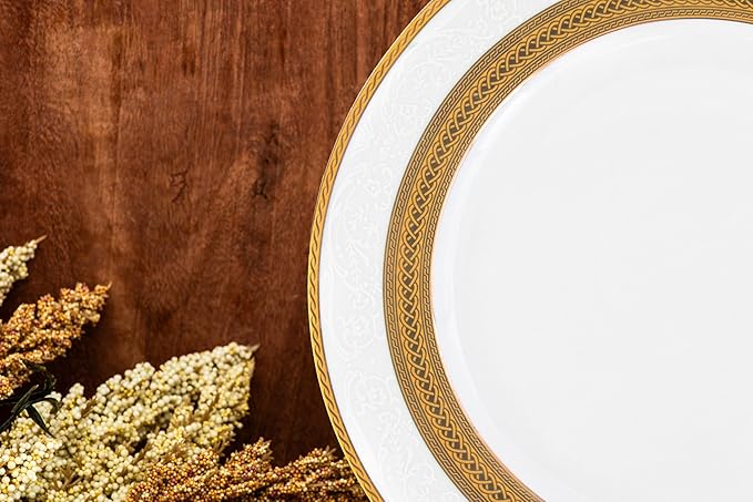 40 Piece Luxurious Dinnerware Sets for 8 – Includes Plates Mugs Bowls – White and Gold Rope Design Dish Set for Kitchen Table Everyday Dining or Formal Use (Rope Gold)