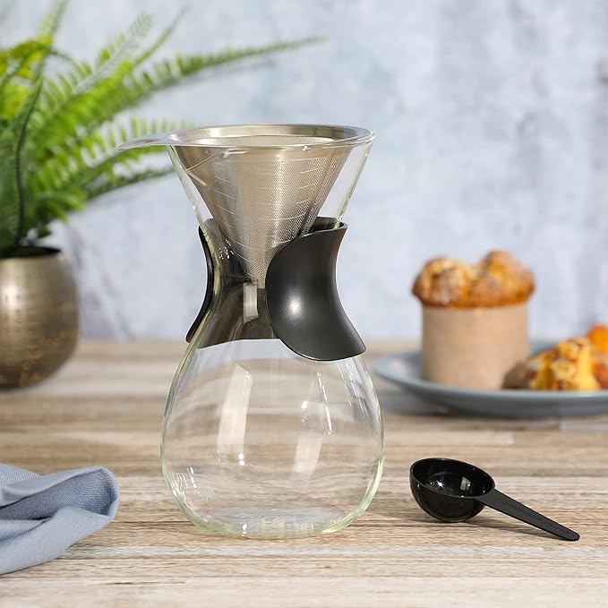 Mr. Coffee Verduzco 3 Piece 34 OZ Borosilicate Glass Pour Over Coffee Maker w/Hand Guard