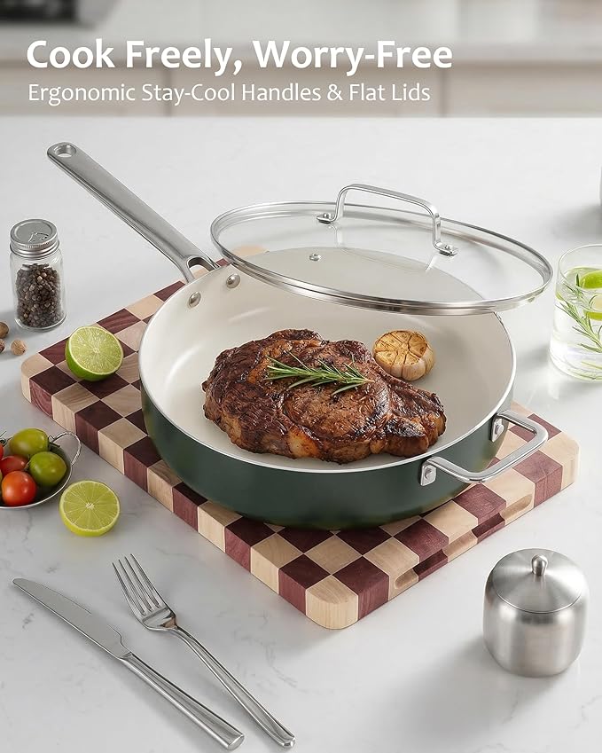 Pots and Pans Set - Nonstick Creamic Kitchen Cookware Sets Non Toxic Cookware Set With Dutch Oven Frying Pan Saucepan Sauté Pan Cooking Utensils Set Pots and Pans for Cooking Set Gifts