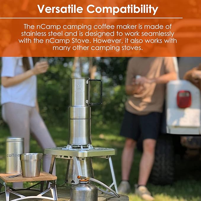 nCamp - Café Portable Coffee Maker Portable Espresso Machine Compact Camping Coffee Maker Stainless Steel Travel Coffee Maker with Camping Coffee Cup Reusable 12 oz