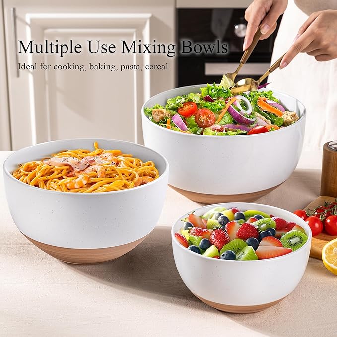 AmorArc Ceramic Dinnerware Sets for 4 12 Pieces Handpainted Plates and Bowls Set with Rustic Terracotta Underside Scratch Resistant Stoneware Dishes Set Dishwasher &amp Microwave Safe White