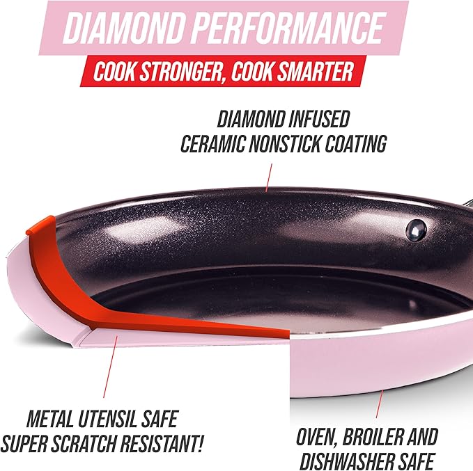 Blue Diamond Cookware Diamond Infused Ceramic Nonstick 10 Frying Pan Skillet PFAS-Free Dishwasher Safe Oven Safe Pink