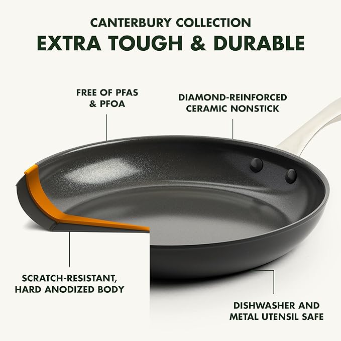 GreenPan Canterbury 10 Piece Cookware Pot and Pans Set Hard Anodized PFAS-Free Healthy Ceramic Nonstick Stainless Steel Handles Versatile Cooking Essentials Dishwasher &amp Oven Safe Clay