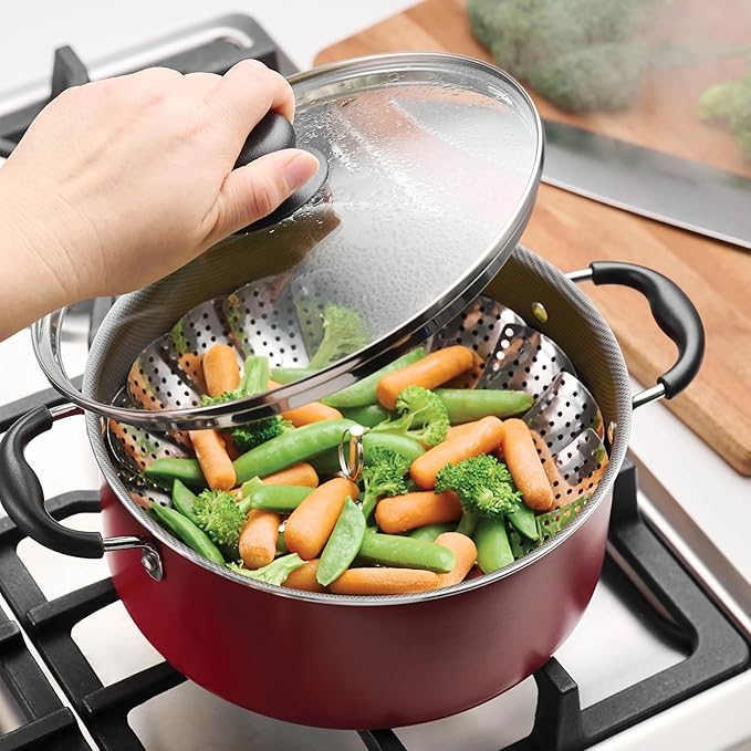 18-Piece Non-Stick Cooking Set (Steel Gray) – Versatile Easy-Clean Compatible with Multiple Stove Types (Red)