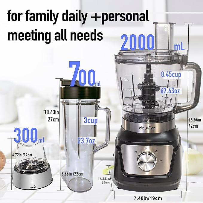 Food Processor Blender Combo3-1 Countertop Blender with 8-cup Processor BowlGrinder24oz To-Go Lid Cup1000W Blenders for Kitchen with Smoothies&ampShakes Electric Cheese Grater/ShreddingDough