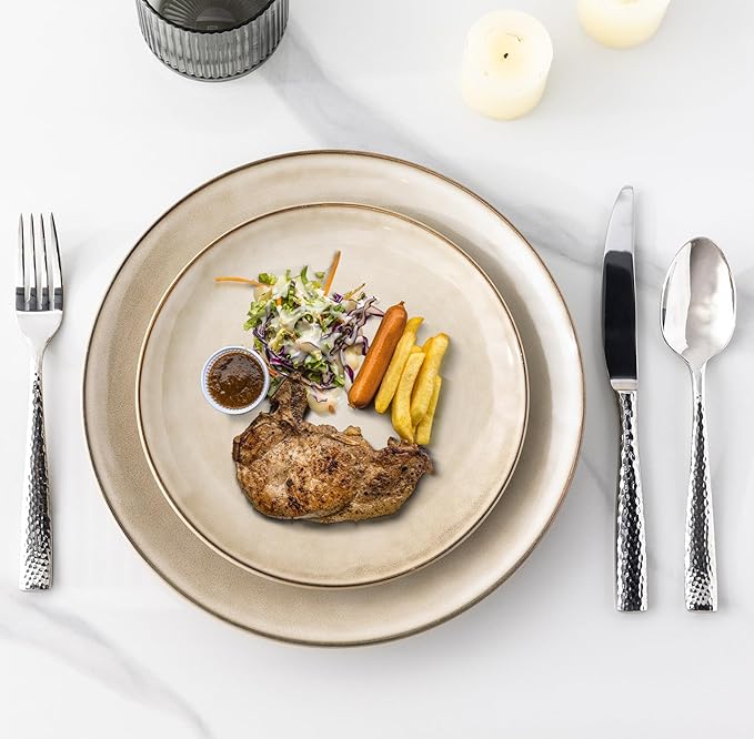 AmorArc Ceramic Dinnerware Sets for 4 12 Pieces Handpainted Plates and Bowls Set with Reactive Glaze Scratch Resistant Stoneware Dishes Set Dishwasher &amp Microwave Safe (16pc)