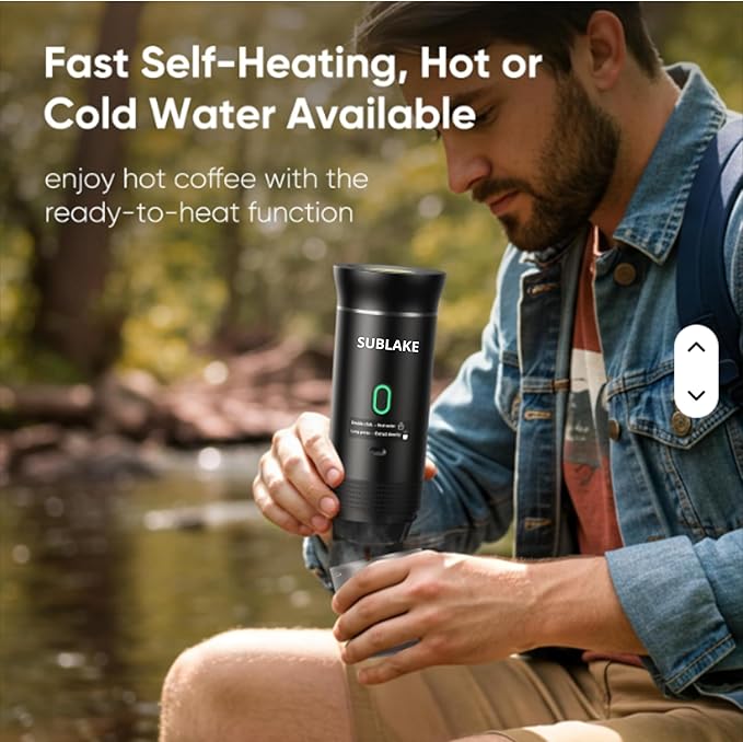 Portable Espresso Maker – Self-Heating USB-C Rechargeable Travel Coffee Maker for Car Camping Office Hiking portable coffee maker With Ground Coffee &amp NS Capsule (Black)