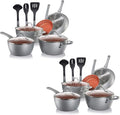 NutriChef NCCW11GD 11 Piece Nonstick Ceramic Coating Diamond Pattern Kitchen Cookware Pots and Pan Set with Lids and Utensils Gray (2 Pack)