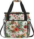 Flowers Leaves Berries Branches Christmas Coffee Maker Carring Bag Large Insulated Storage Organizer Case Tote Bags with Shoulder Strap for Travel Work Picnic
