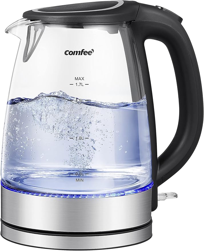 COMFEE' Rice Cooker Small 8 Cups Cooked(4 Cups Uncooked) 6-in-1 Stainless Steel Multi Cooker Slow Cooker Steamer &amp COMFEE' Glass Electric Tea Kettle &amp Hot Water Boiler 1.7L Bundle
