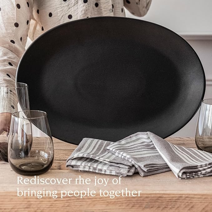 over&ampback Coupe Stoneware Serving Platter - Elegant 1-Piece Oval Serving Platter to Complete Your Kitchen Set - 16.4 x 11.5 - Semi-Matte Black